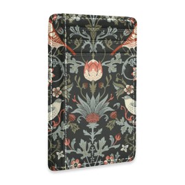 William Morris Flowers Birds On Dark Slim Minimalist Wallet, Front Pocket RFID Blocking Leather Credit Card Holder, Case Protector Covers for Men Women