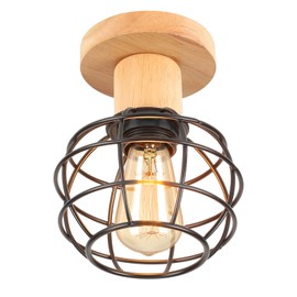 LIGKIN Vintage Lamp Ceiling Light Pendant Lamp E27 Wooden Lampshade Ceiling Lamp Diameter 13.5 cm Rustic Industrial Ceiling Lights for Bedroom Living Room Hallway Corridor (Black)