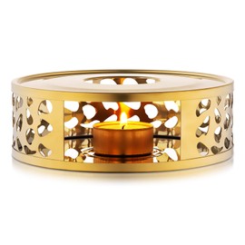 Simtive Teapot Warmer, Brushed Stainless Steel Tea Warmer with Tealight Holder, Gold
