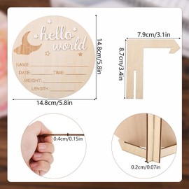 Wooden Hello World Newborn Sign, 5.8in Birth Announcement Board Baby Name Plaque Birth Stats Board for Boys and Girls Cute Nursery & Hospital Photo Prop