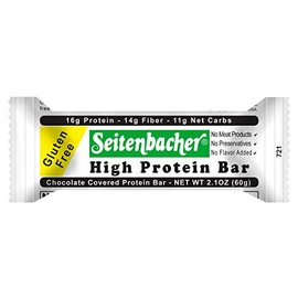 Seitenbacher Chocolate Covered Protein Bar – 16g of protein, 14g of fiber, hazelnuts, 2.1 Ounce (Pack of 12)