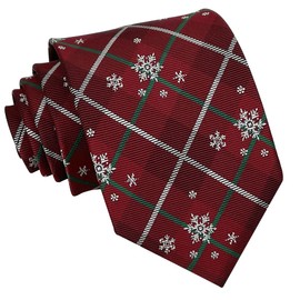 Kebocis Christmas Ties for Men Snowflake Holiday Plaid Tie, Burgundy