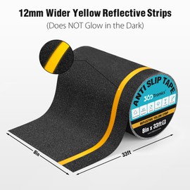360Tronics Anti Slip Tape with Yellow Reflective Stripe, Waterproof Non Skid Floor Safety Strip, Indoor & Outdoor High Traction Non Slip Strips for Stair Treads, Steps, Ramps and Walkways (8in x 33ft)