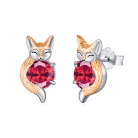 OHAYOO Fox Earrings 925 Sterling Silver Birthstone Earrings for Women Girls, Sterling Silver