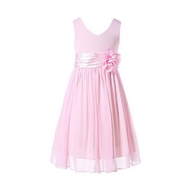 Bow Dream Flower Girl Dress Junior Bridesmaids V-Neckline Chiffon Blush Pink 10