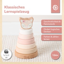Bieco Stacking Tower Deer Ella, Sustainable Wood FSC, 19 cm, Plug-In Toy from 1 Year