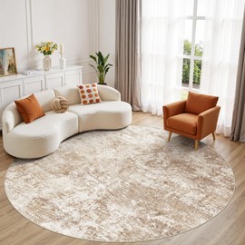 Micgeek 6ft Round Area Rug - 6X6 Abstract Washable Large Soft Foldable Non Slip Rug Neutral Modern Low Pile Carpet for Living Room Bedroom Nursery Dining Room Farmhouse Home Office Indoor - Brown