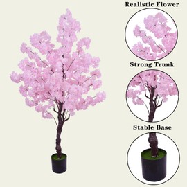 Artificial Cherry Blossom Tree 6.5ft, Faux Cherry Blossom Tree Fake White Cherry Tree for Wedding Office Home Living Room House Garden Indoor Outdoor Decor