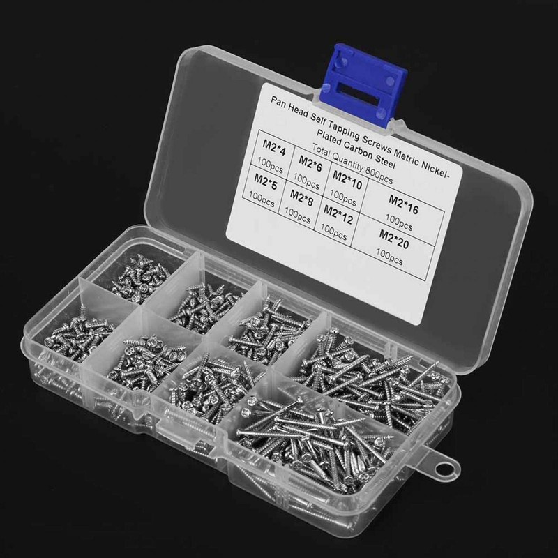 Self Tapping Screws Assortment, 800PCS 8 Sizes M2 Phillips Pan