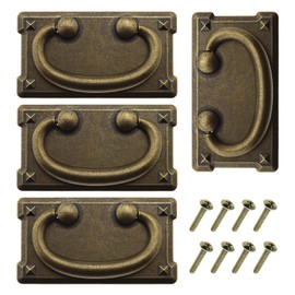 OTOTEC Retro Rectangle Pull Handles with Screws for Furniture Cupboard Drawer Cabinet Bookcase Wardrobe Antique Bronze Zinc Alloy 4Pcs