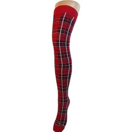 reshmena® 1 Womens Tartan Check Over The Knee Socks, Girls Tartan Pattern Casual Over Knee Socks Ladies Over The Knee Tartan Socks Fancy Dress Long Socks Tartan OTK