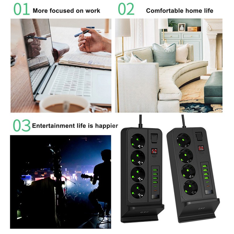 European Power Strip Wireless Charging USB TYPE C 4 Way