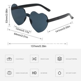 KRFWGUU 6 Pairs of Heart Sunglasses, Colourful Heart Glasses, Colours, Rimless Party Glasses, Transparent Party Sunglasses, for Children, Men, Women, Birthday Party, Carnival, Malle