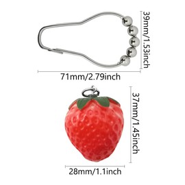 Kinwot Strawberry Shower Curtain Hooks Rings, Rust Proof Metal Decorative Shower Curtain Hook for Shower Curtain & Liner, Set of 12 and Cute Resin Fruit Theme Strawberry Bathroom Decor Shower Rod