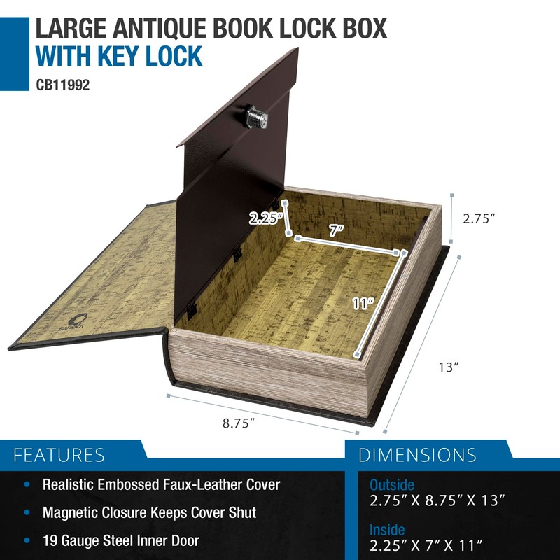 Barska Large Antique Book Lock Box with Key Lock ,