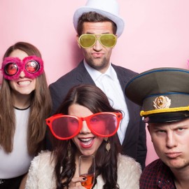 Relaxdays 10 x Elvis Glasses, Funny Rapper & Proll Glasses, Costume, Large Glasses for Carnival and Theme Parties, Gold