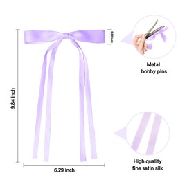 Yuibthr 9 Pack Bow Hair Clips, Hair Ribbon with Long Tail,Metal Clip,for Women Cute Accessories (Purple)