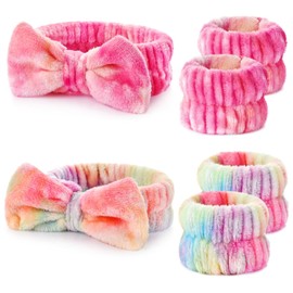 Wteehn 6 diademas y pulseras para lavado de cara, maquillaje, spa, cuidado de la piel, diademas para lavado de cara, juego de herramientas para mujeres y adolescentes