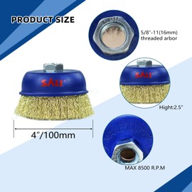 SALI 6 Pack Wire Cup Brush, 4 Inch Coarse Crimped Cup Brush for Grinders, with 5/8 Inch Arbor for Heavy Cleaning Rust, Stripping and Abrasive, for Angle Grinder
