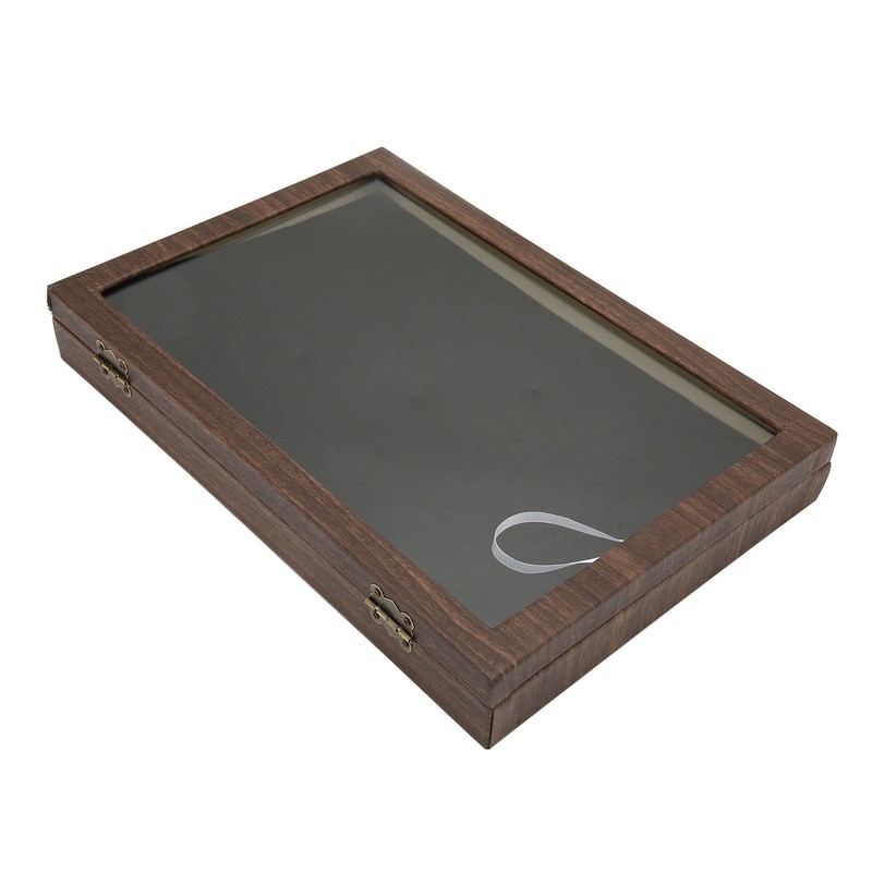 Pin Display Case Large Black PU Leather Dustproof Glass Widely