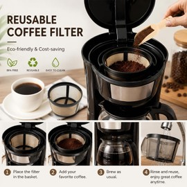 Filtro de café reutilizable de 5 tazas, cesta de filtro de café permanente con cuchara (paquete de 3)