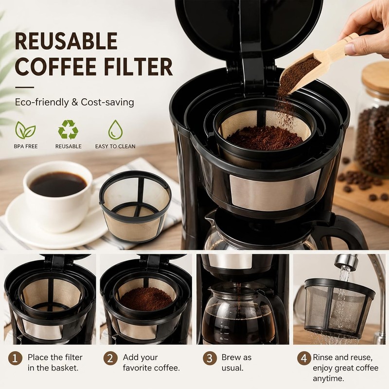 Filtro de café reutilizable de 5 tazas, cesta de filtro