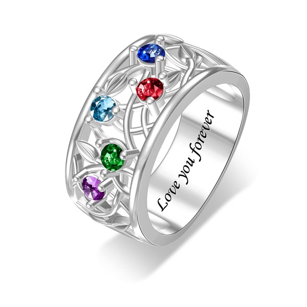 ORFANDE Custom Mothers Ring with 1-8 Simulated Birthstones Personalized Anniversary