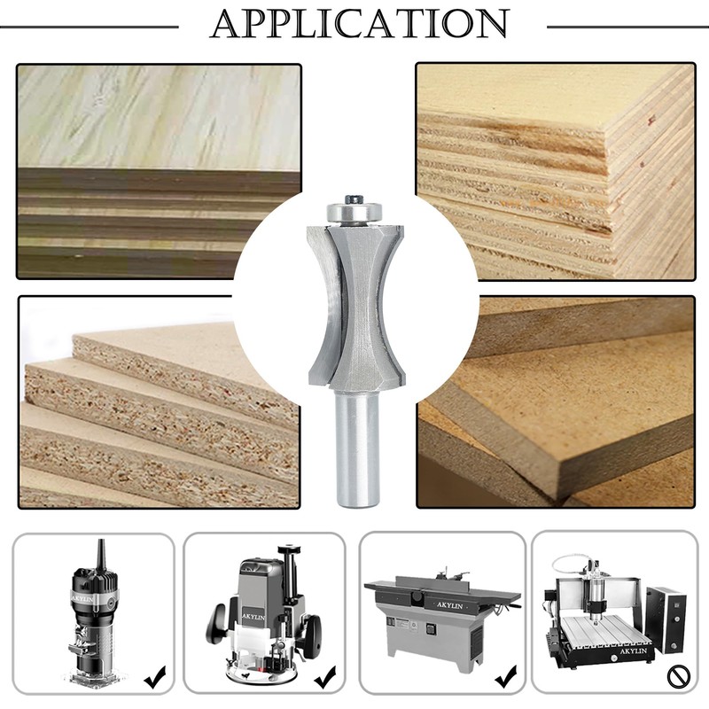 Akylin Convex Edge Oval Router Bits 1/2 Inch Shank,Shallow Bullnose