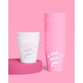 xo, Fetti Pink She Said Yes Shot Glasses - 12 Disposable 2 oz Cups | Ring Finger Bachelorette Decorations, Bridesmaid Drinkware, Engaged Drinkware