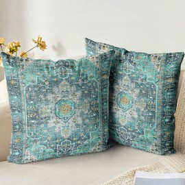 XPHZZL Cushion Covers 45cm x 45cm Set of 2 Soft Decorative Square Throw Pillow Case Boho Pillowcases for Sofa Bedroom Outdoor Home Office Car Decor with Invisible Zipper - Teal/Multi