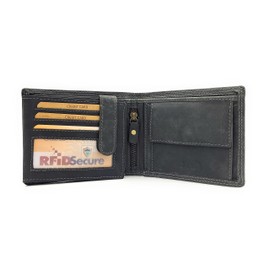 Lemasi Genuine Buffalo Full Leather Wallet for Men, Natural Hunter Leather Wallet Tractor with RFID NFC Protection, black, Classic