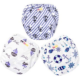 Pedobi Reusable Baby Swim Diapers, Adjustable Diaper Swim for Toddlers 9 Months - 3 Years Old, 3 Pack for Swimming Lessons ( Anchor, Large)