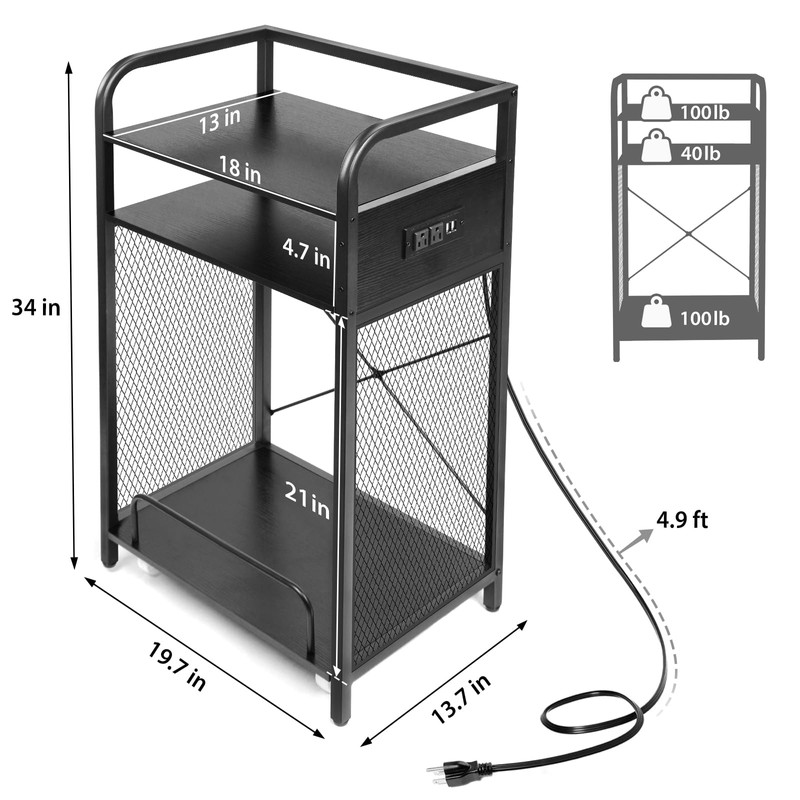 3-Tier Printer and Shredder Stand with Pull Out Shelf, 20"