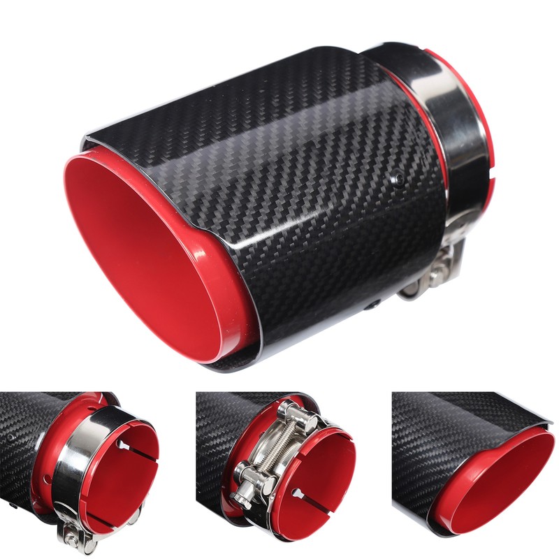 Universal Exhaust Tip Tail Throat Glossy Carbon Fiber Red Pipe
