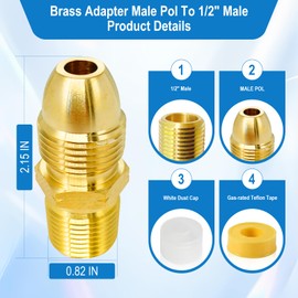 Brass Propane Adapter – Adapter Male POL To 1/2" Male Pipe Thread Propane Hose Tank Connector Fitting, Fits for Grill, Heater, RV, Outdoor Burner, Generator, and More.