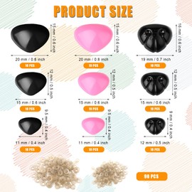 90pcs Safety Eyes and Noses for Amigurumi, Cute Doll Nose with Gaskets Animal Safety Noses for Crafts Safety Noses for Craft Doll Puppet Plush Toy Bear Accessories