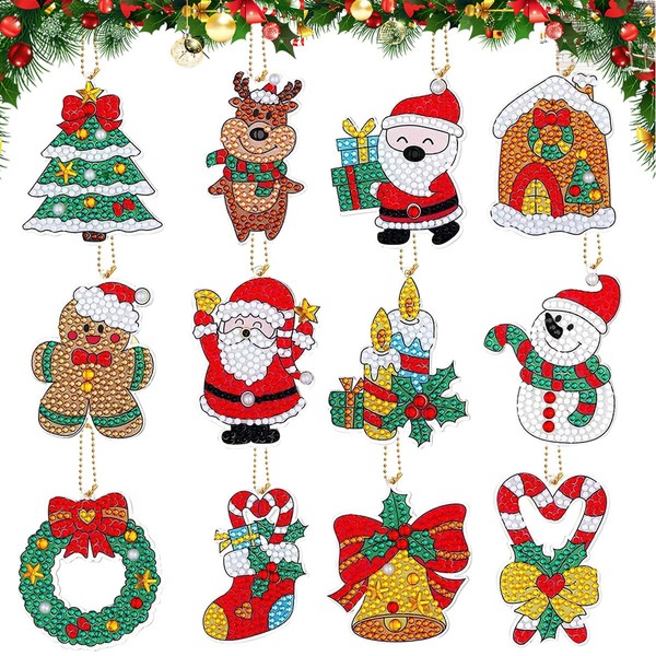 XLZJYIJ Set of 12 5D Diamond Painting Christmas Pendants Children,