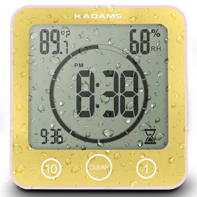 KADAMS Shower Clock Waterproof Bathroom Timer – Digital Wall Clock