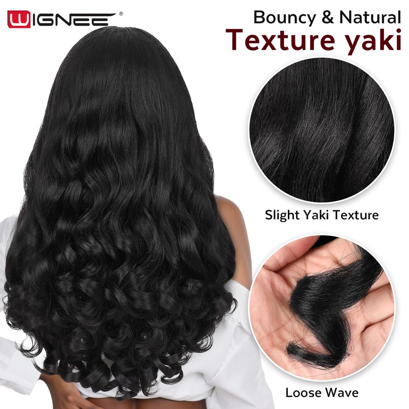 WIGNEE V Part Yaki Curly Wig Natural Look for Women