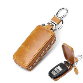 DELUXEFOX Key Case, Smart Key Case, Genuine Leather, Car Key Case, Key Case, Men's, Women's, Cover Type, Keychain, Lightweight, Portable, Lost Resistant, Key Ring, Compatible with Most Car Keys