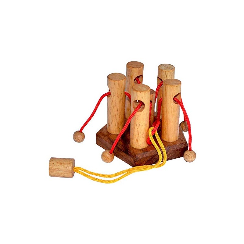 5 Pilar String Puzzle, Puzzle Game with String, Puzzle Wood