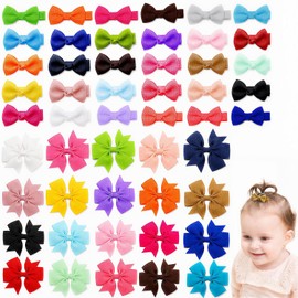 50 Piezas Lazos para El Pelo Clips para Bebés Moños, Horquilla con Lazo de Cinta, Arcos del Pelo de los Bebés, Lazos para el Cabello para Niñas, Moños para Bebe Boutique, para niñas pequeñas, niños y adolescentes
