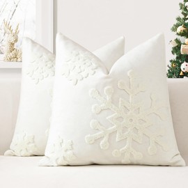JOTOM Set of 2 Christmas Decorative Winter Snowflake Cushion Covers 50x50 cm Throw Pillow Covers Embroidery Cushion Cases Holiday Decor Soft Pillowcases for Couch Sofa Bedroom Car (Cream White)