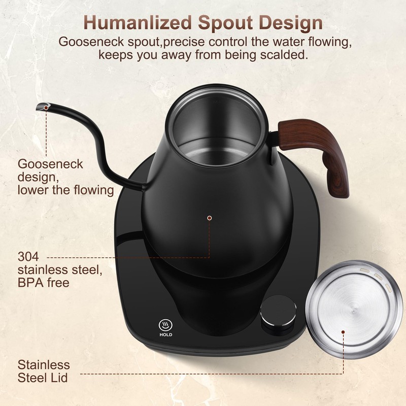 YDDZZM Gooseneck Electric Kettle, Intelligent Temperature Control, Stainless Steel Inner,