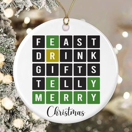 MoltDesigns Wordle Christmas Ornament - Funny Word Lover Gift - Feast- Drink- Gifts - Telly - Merry - Decoration Christmas Tree Ornament - Wordle Ornaments for Family and Friends Printed on One Side
