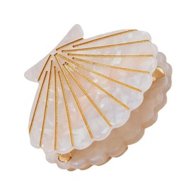 Women Fashion Shell Shape Claw Clips Acrylic Resin Jaw Clip Hair Clamps Marble Pattern Hairpins Hair Accessories (White)