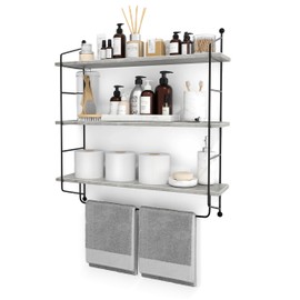 Sorbus 3-Tier Floating Bathroom Shelves for Wall - Wood Wall Storage for Towels, Over The Toilet Storage Cabinet, Gaming Floating Shelves, Bathroom Accessories, and Home Decor (Gray)