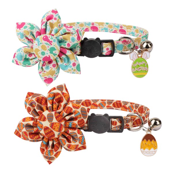 ADOGGYGO ADOGGYGO Easter Cat Collars with Removable Flower Bell, Adjustable