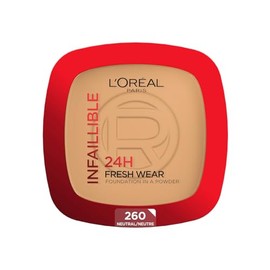 L'Oréal Paris Infallible 24H Fresh Wear, Base de Maquillaje en Polvo con SPF 25+, Alta Cobertura con Acabado Mate, Larga Duración y Control de Brillo, Tono 260 Golden Sun