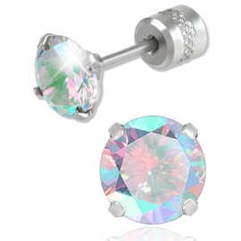 CCopan Earrings, For Metal Allergies, First Earrings, Surgical Stainless Steel, Unisex, Screw Type, Binaural, Set of 2, Stainless Steel, Cubic Zirconia